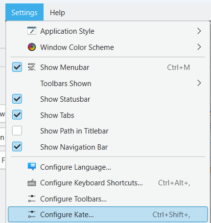 Configure Kate settings